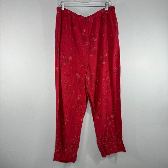 Coldwater Creek Red Linen Wide Leg Pants - Women's XL - Floral Cottagecore Boho - Picture 3 of 8